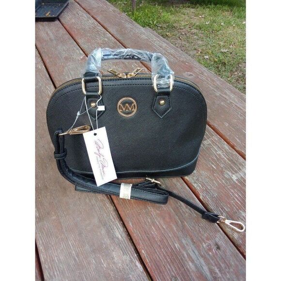 Marilyn Monroe Satchel Crossbody Black & Gold Red Inside - Picture 2 of 9